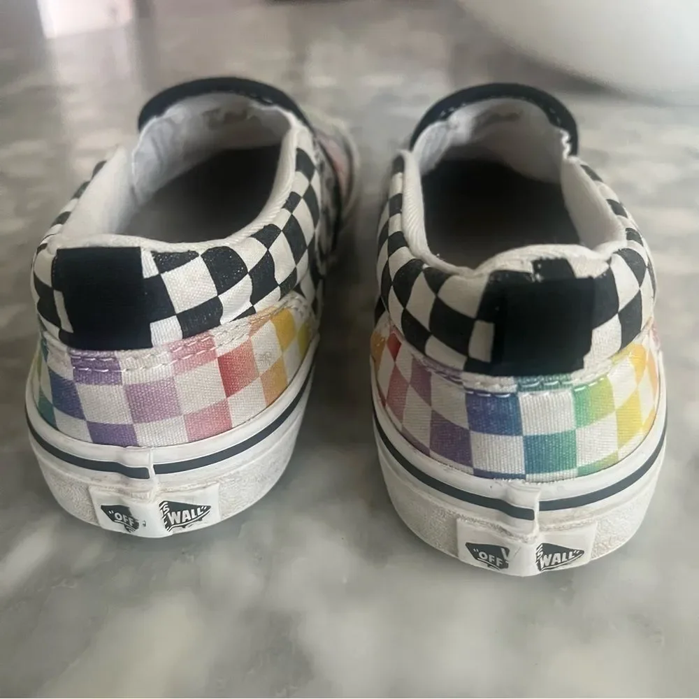 Vans Rainbow Multicolor Checkerboard Slip On Asher Sneakers Shoes Youth 5